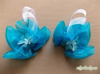 Бант для волос (голубой, органза, лилии).